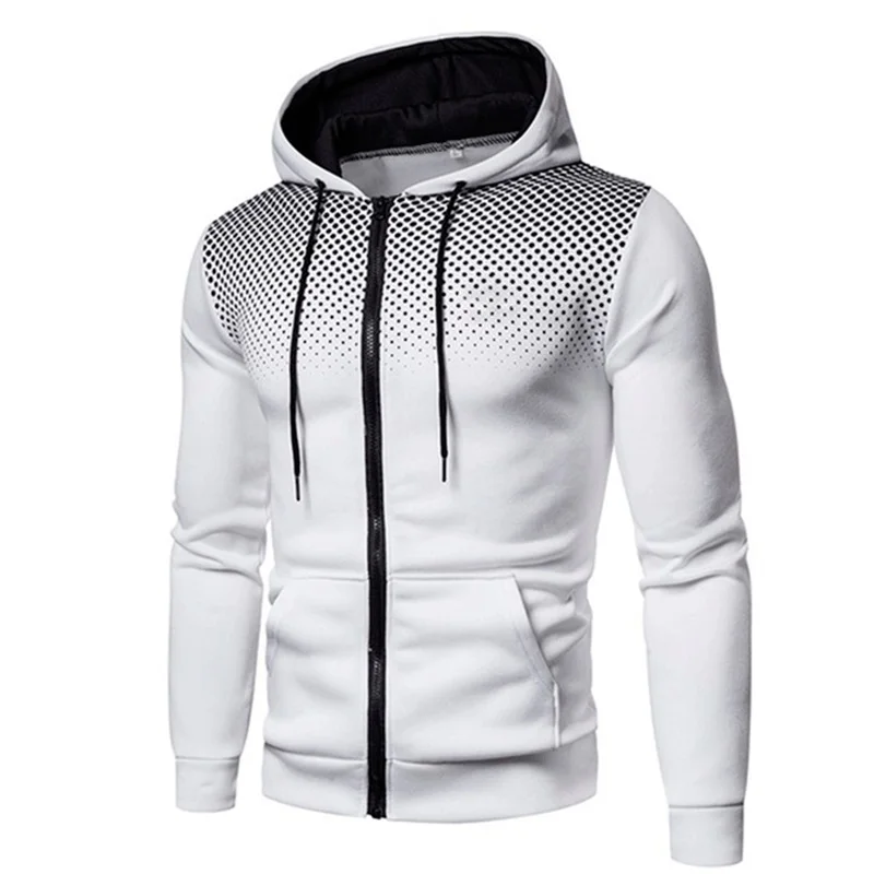 Blanco - Sudadera con Capucha Cremallera y Bolsillos para Hombre