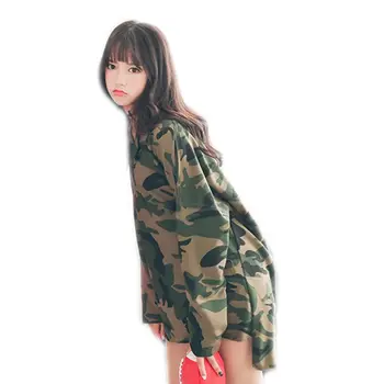 

Women Autumn Long Sleeve Drawstring Hoodies Colorblock Camouflage Print Oversized Sweatshirt Hip Hop Asymmetric Tunic Tops M-3XL