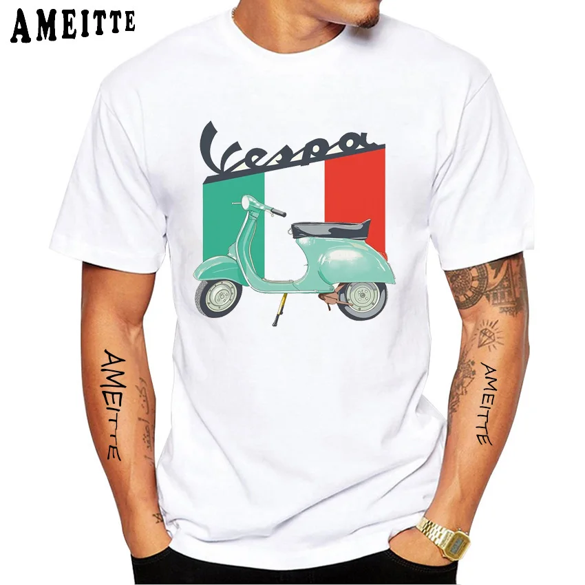 Retro 80's Classic Vespa Scooter Print T-Shirt New Summer Men's Short Sleeve Vintage Hip Hop Boy Casual Tops Hipster Cool Tees |