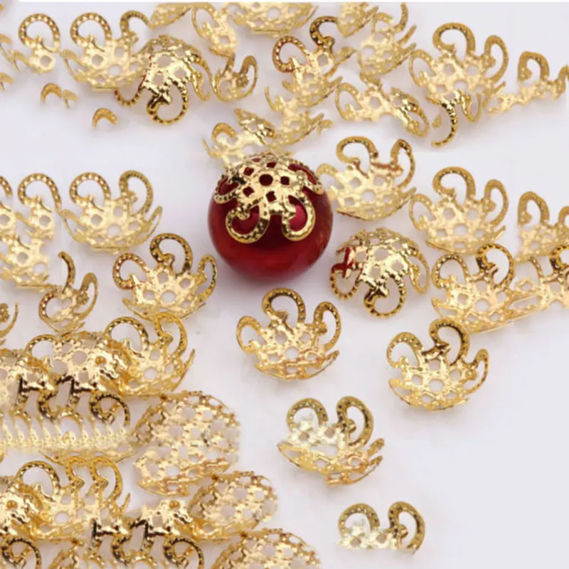 200pcs 10mm Silver Gold Plated Five Flower Metal Bead Caps Jewelry Making US DIY 