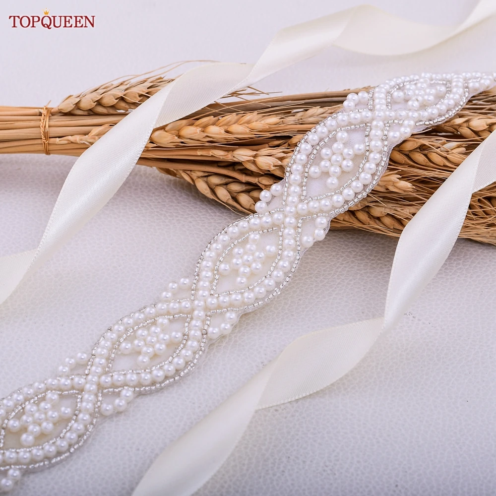 TOPQUEEN S353A Handmade Belts for Wedding Dress Pearls Decoration Women Bridal Female Formal Evening Party Gown Ribbon Sashes bridal waistband,bridal dress decoration