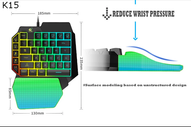 Игровая клавиатура и мышь с помощью одной руки Макро запись, клавиатура цветная подсветка эргономичная клавиатура для PUBG пистолет для игровых ПК