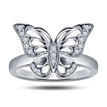 

Fashionable Hollow-out Design of Butterfly 925 Silver Crystal Lady Ring with High Quality Zircon CZ Party woman Jewelry Gift