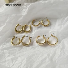 Peri'sBox 4 вида конструкций Золотая подкова маленькие серьги-кольца для женщин 3 ряда гнутые серьги-кольца минималистичные простые серьги-кольца