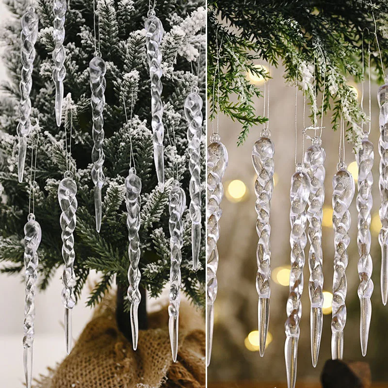 5/10Pcs 13cm Simulation Ice Xmas Tree Hanging Ornament Fake Icicle Prop