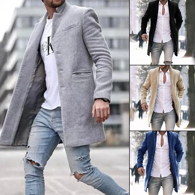 Осенне-зимнее мужское повседневное пальто, плотное шерстяное пальто, деловое мужское одноцветное классическое пальто средней длины, куртки, топы