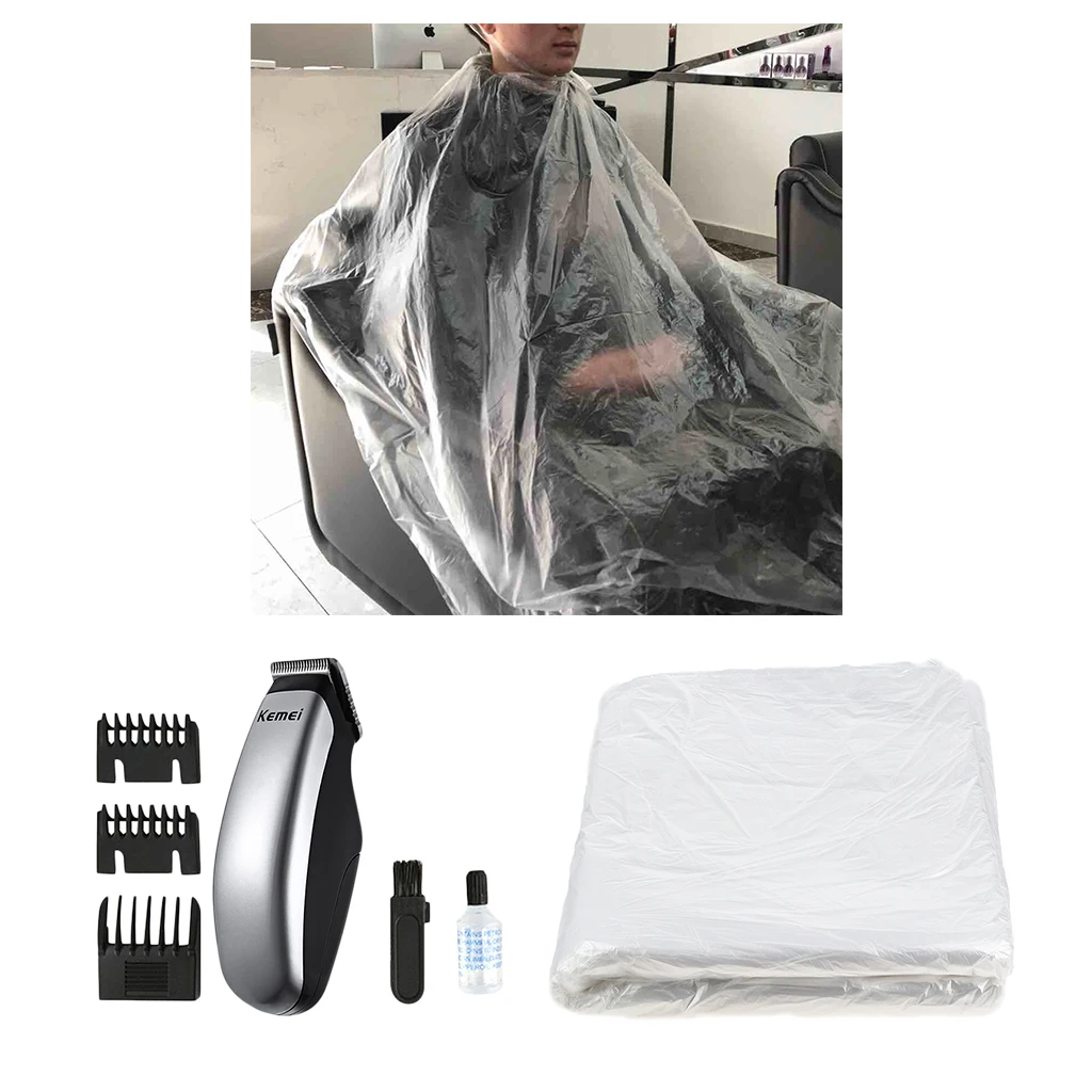 Electric Hair Clipper Mustache Grooming Trimmer w/ 50pcs Cutting Capes Gown