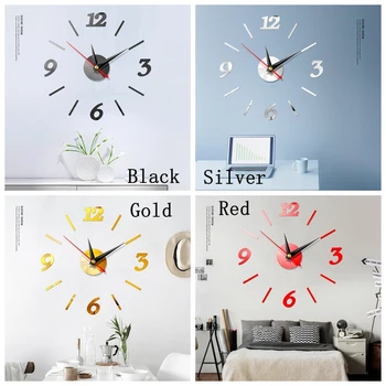

Sale Wall Clock Watch Clocks Diy 3D Wall Clock Acrylic Mirror Stickers Living Room Quartz Needle Europe Horloge Free Shipping