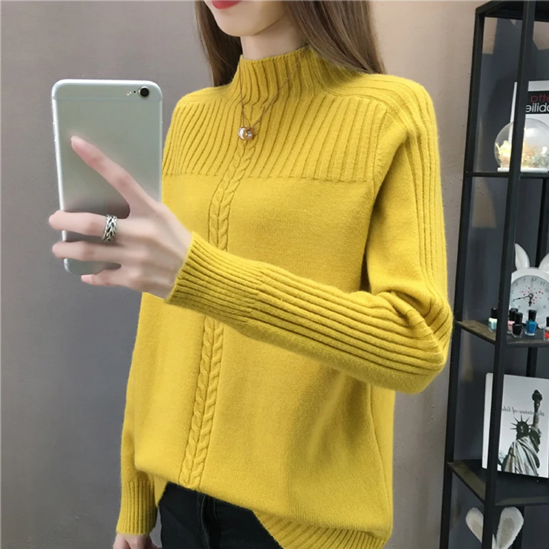 

Knitted Turtleneck Sweater Women Autumn Winter 2020 Ladies Korean Sweaters Female Long Sleeve Jumper Blue White Red Pullover