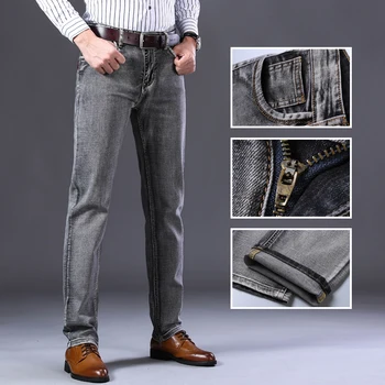 2020 New Men's Stretch Regular Fit Jeans Business Casual Classic Style Fashion Denim Trousers Male Black Blue Gray Pants 4