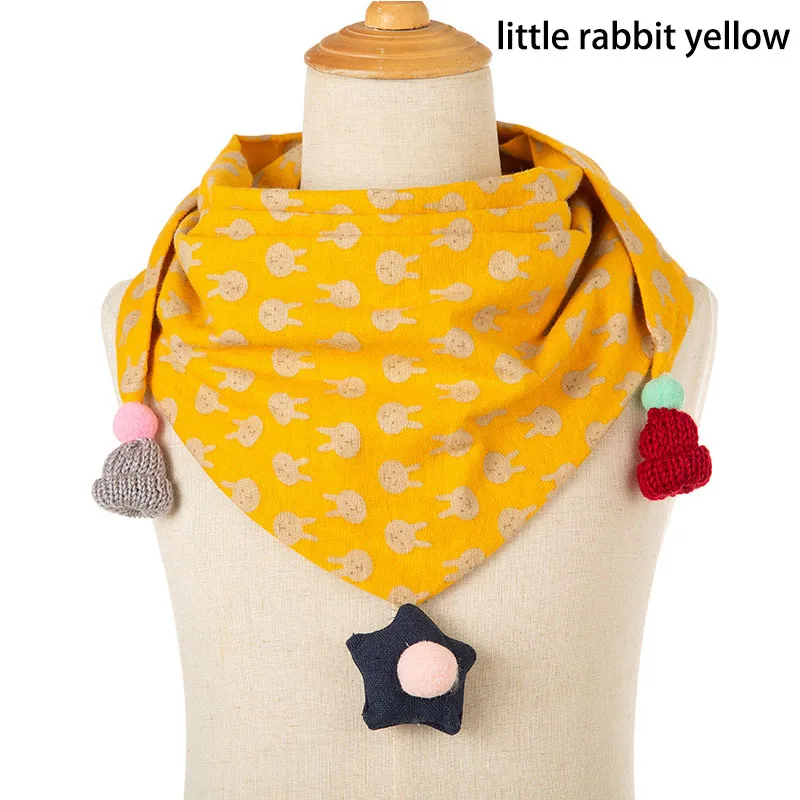 little rabbit yellow Хлопковый треугольный шарф, двойной шарф, 1 шт., сохраняющий тепло, детский воротник, мультипликационный узор - Цвет: little rabbit yellow
