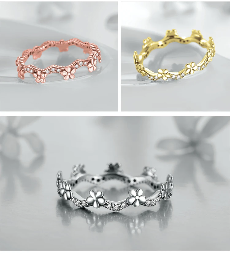 Modian Statement Finger Rings Fashion 3 Color Flower 925 Sterling Silver Stackable Charm Ring For Women Accessories Jewelry Gift