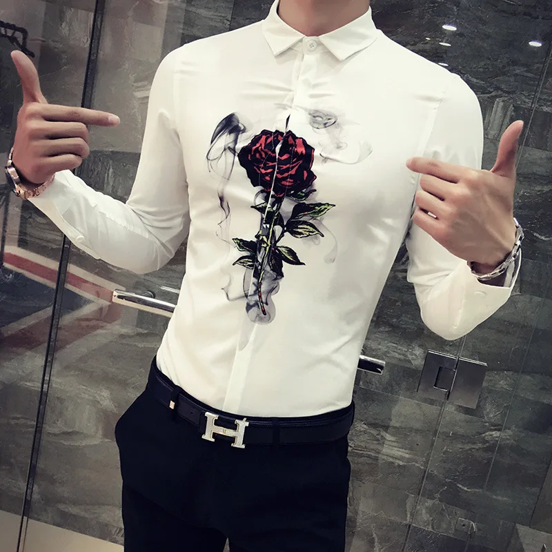 Men Shirt Korean Slim Fit 2018 New Digital Print Casual Men's Social Shirts Long Sleeve Night Club Party Shirt Camisa Masculina Men Shirt Korean Slim Fit 2018 New Digital Print Casual Men's Social Shirts Long Sleeve Night Club Party Shirt Camisa Masculina