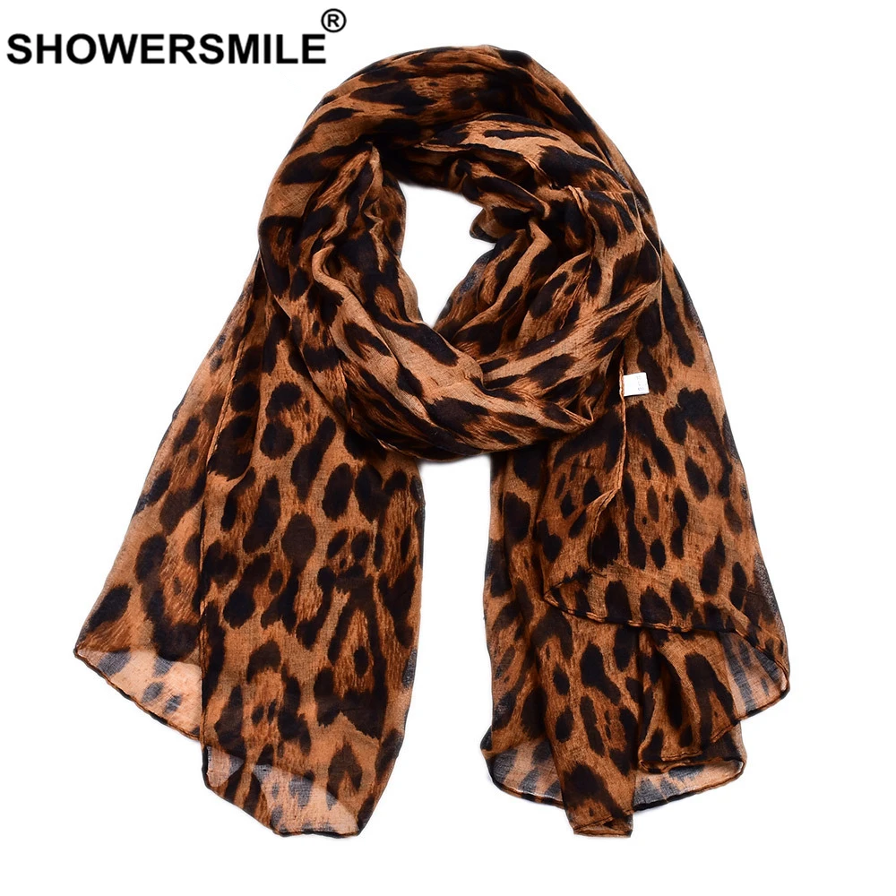 Шарф с леопардовым принтом SHOWERSMILE Camel женские шарфы из вуали модные на весну и