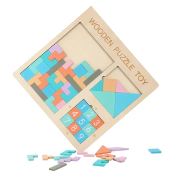 

New Design 3 IN 1 Multifunction Wooden Tetris Puzzles Tangram Sudoku Toys Jigsaw Board Early Childhood Game Toy For Kids Baby 20