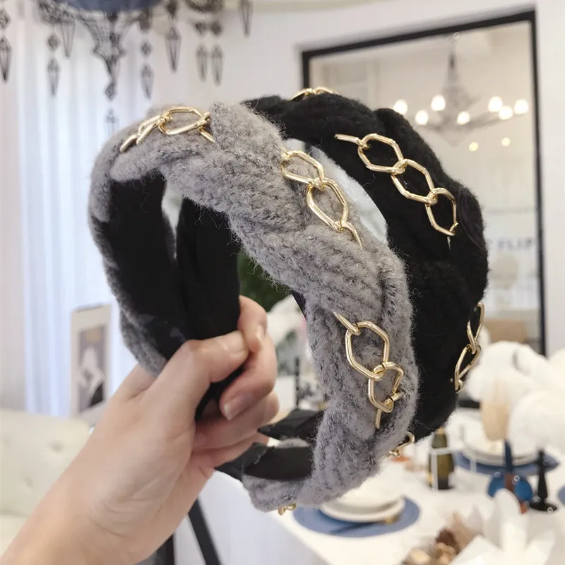 Бархатные металлические цепи повязки для волос для женщин витые плетеные головные повязки аксессуары для волос, Корея повязки для волос для женщин