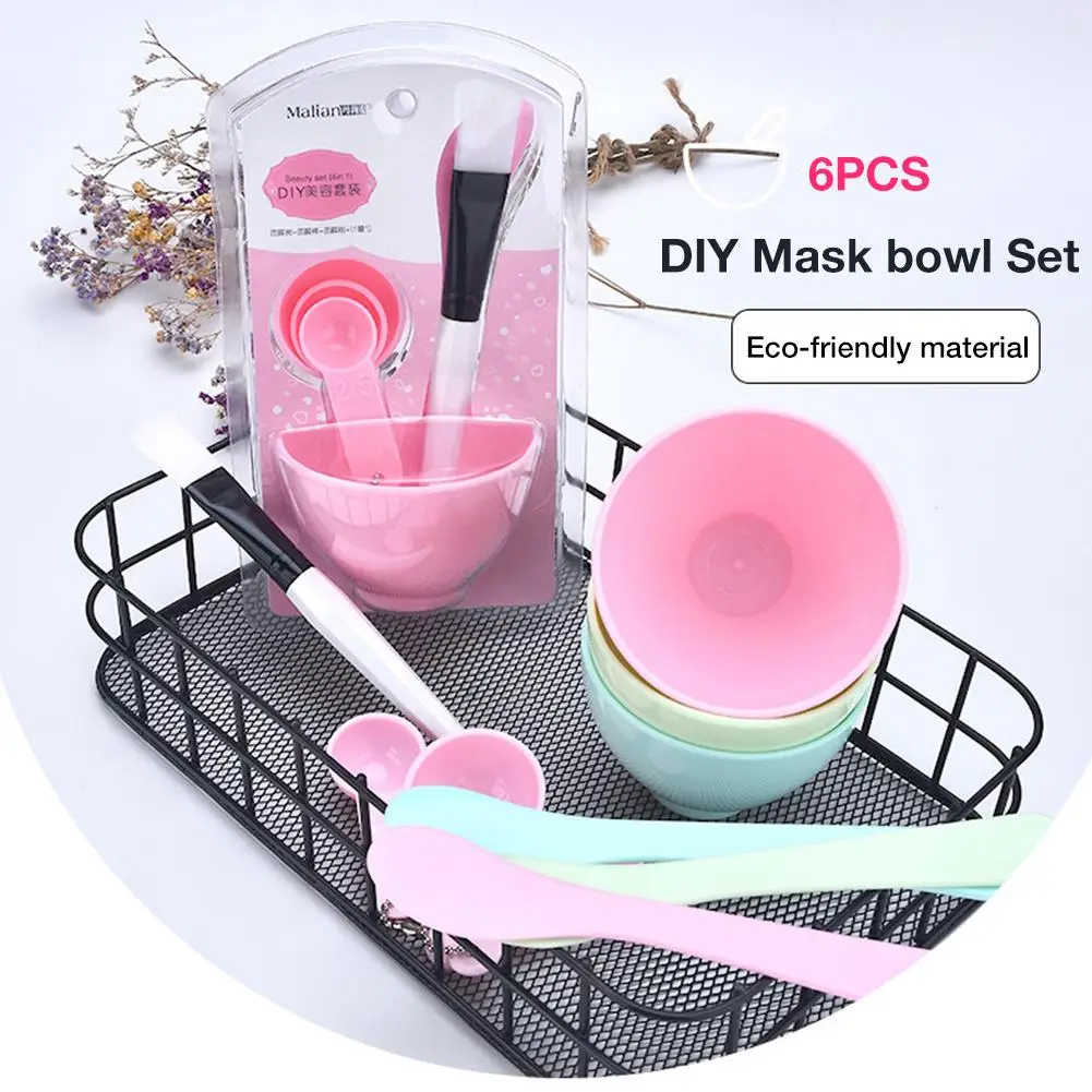 6Pcs Makeup Mask Bowl Set Mixing Bowl Brush Spoon Stick Beauty Make Up Set For Facial Mask Tools For DIY Facial Beauty Cosmetic