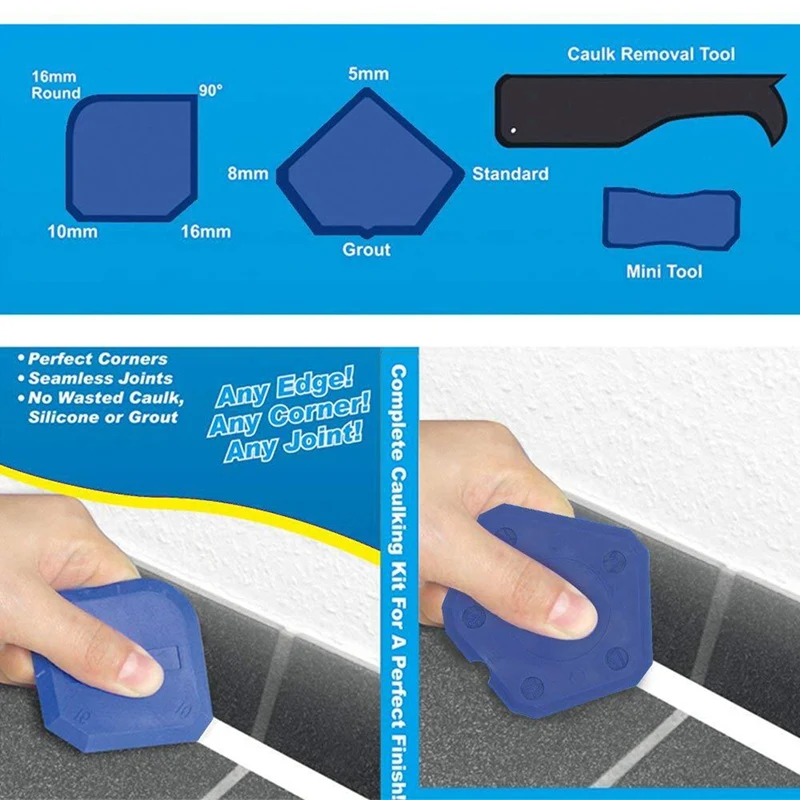 17 Pieces Caulking Tool Kit Silicone Sealant Finishing Tool Grout Scraper Caulk Remover And Caulk Nozzle And Caulk Caps(Blue
