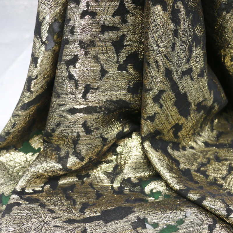 

50cm*114cm Damask jacquard silk brocade fabric black gold floral printed chiffon material apparel costume upholstery dress
