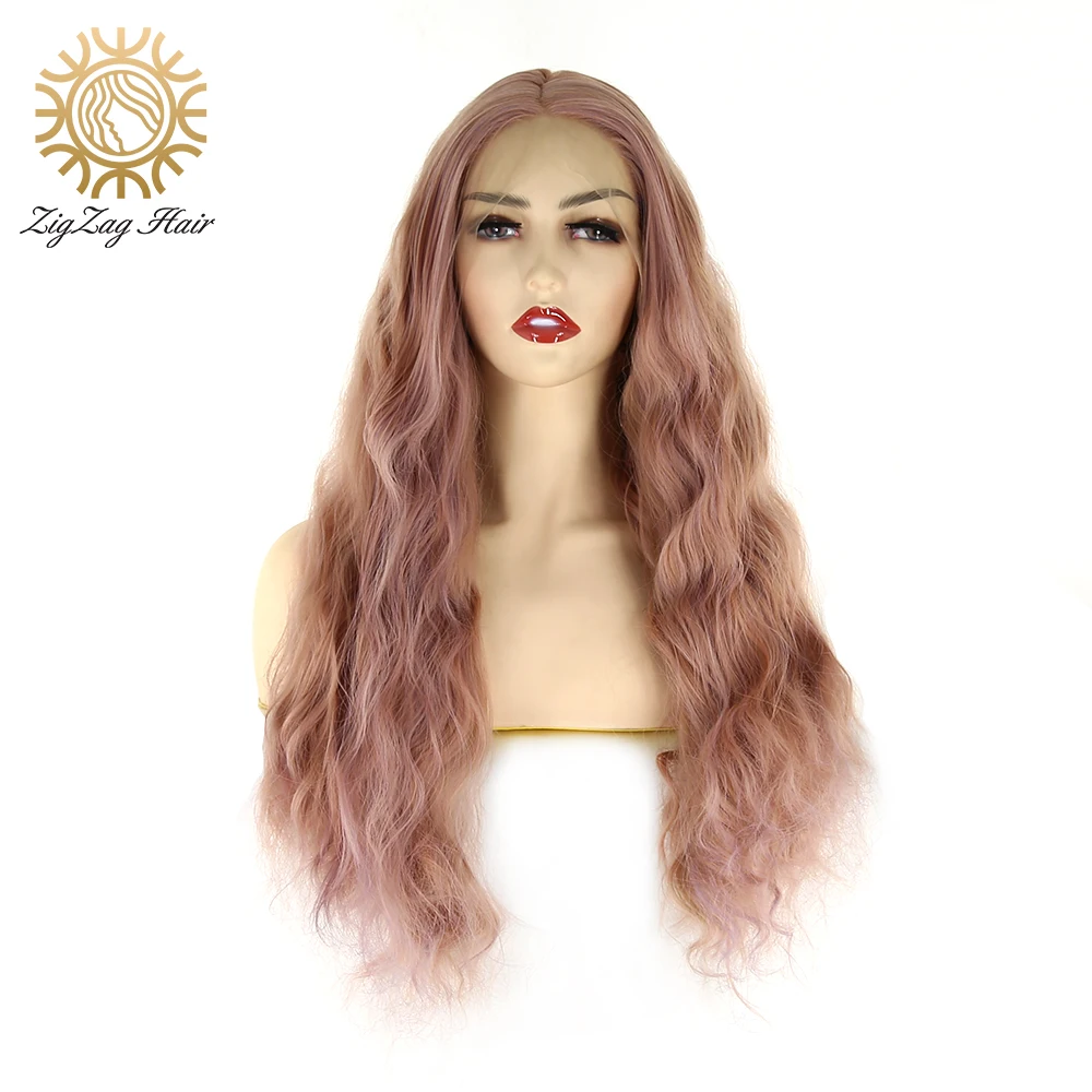 

ZigZag Middle Part Synthetic Lace Front Wave Wigs for Women Long Blonde Rose Golden Glueless High Temperature Fiber Lace Wig