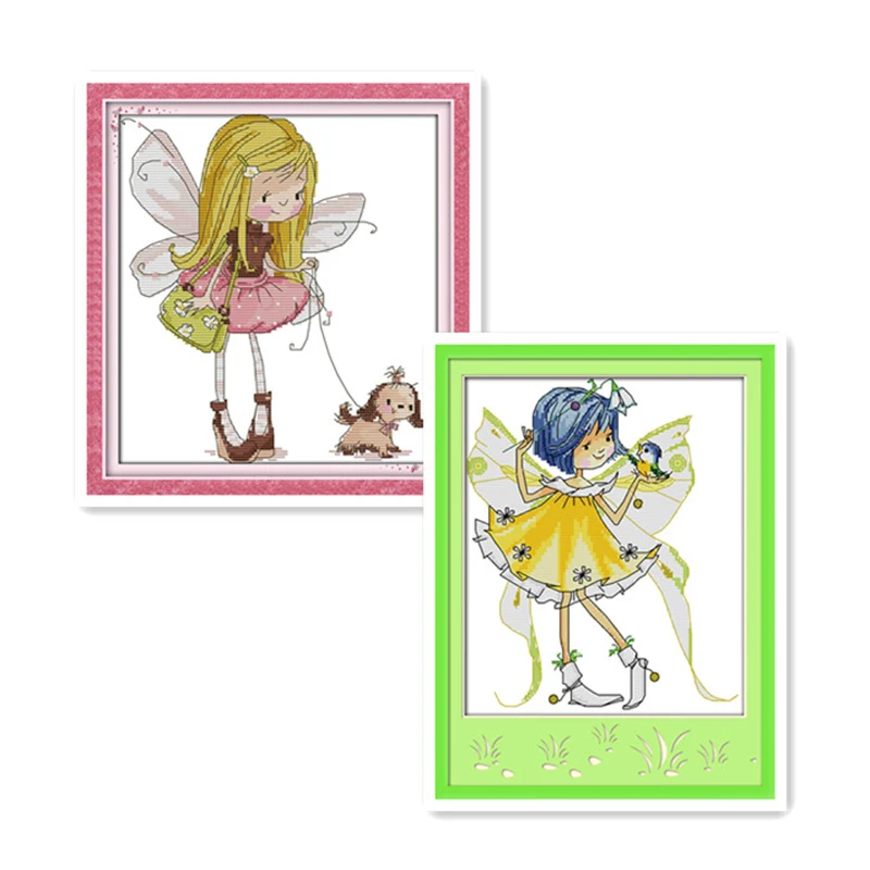 Everlasting Love Elve Walking Dog Ecological Cotton Chinese Cross Stitch Kits 11CT Clear Stamped Printed DIY Wedding Decoration | Дом и сад