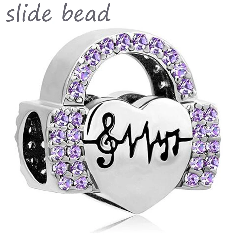Fit Pandora Браслеты с подвесками синий фиолетовый музыкальные ноты наушники музыка Шарм шарик DIY Женская мода ювелирные изделия