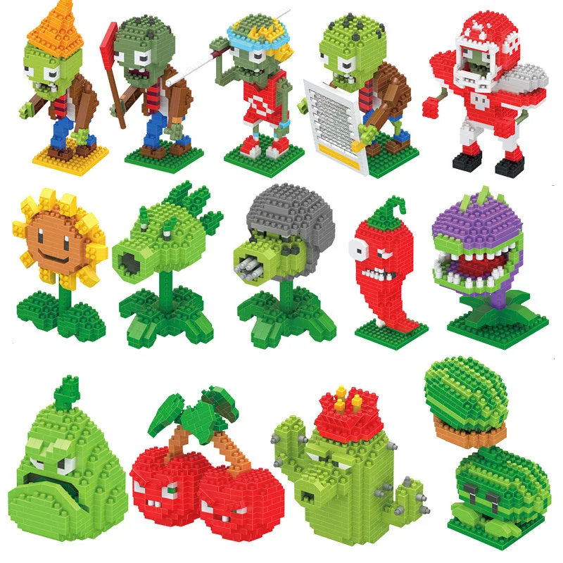 Мини Строительные блоки Roadblock Zombie Plant Battle DIY микро алмазные мелкие частицы