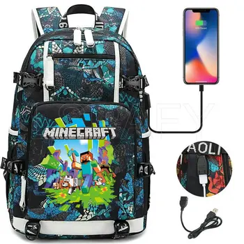 Gra MINECRAFT drukuj plecak dla nastolatków chłopcy dziewczęta moda plecak szkolny torba podróżna USB studenci plecak o dużej pojemności tanie i dobre opinie NYLON CN (pochodzenie) Plecaki