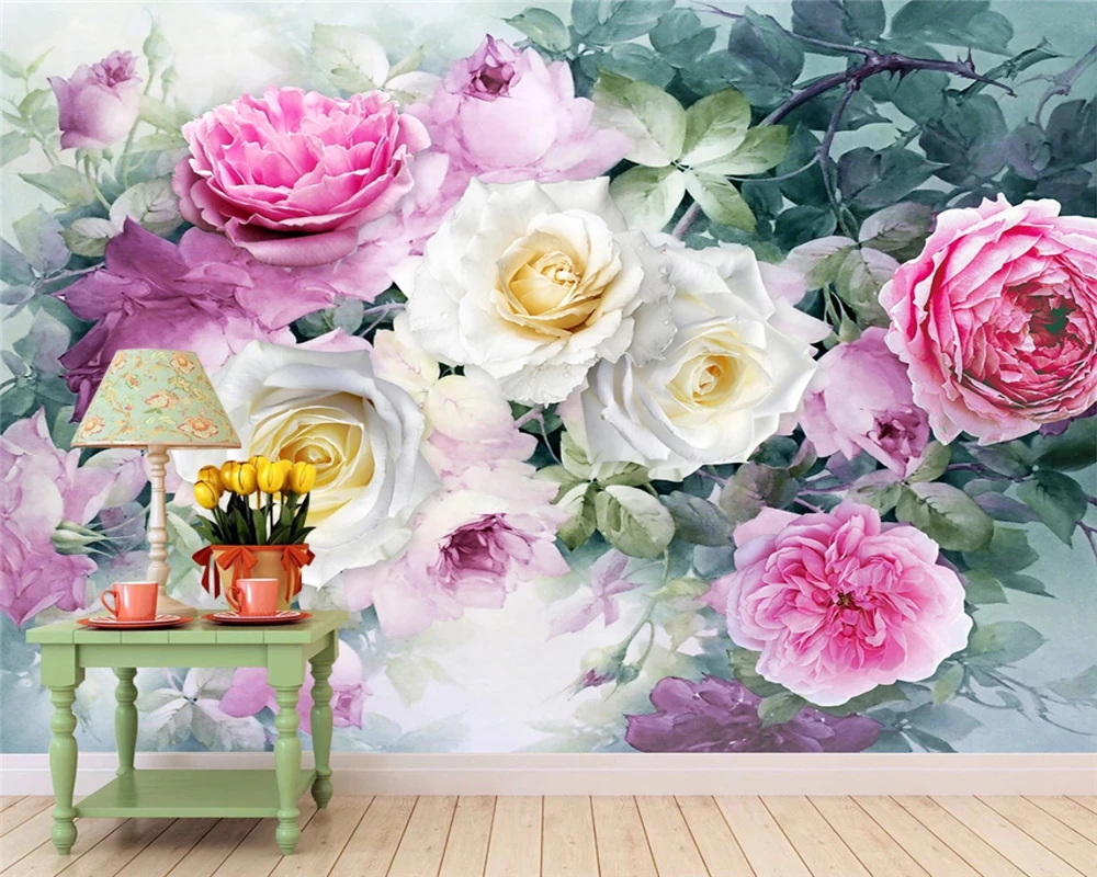 beibehang Customized modern environmentally friendly rose bushes three-dimensional watercolor background wallpaper papier peint |