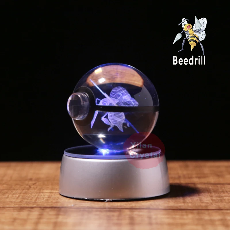 Beedrill Pokeball гравировальный круглый кристалл с черной линией красивый модный 50 мм *