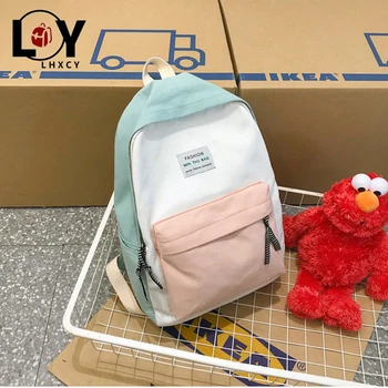 

Splice Canvas Hit Color Korean Version Womens Backpack Leisure Waterproof Backpacks For School Teen Soft Zipper Travel Backpack