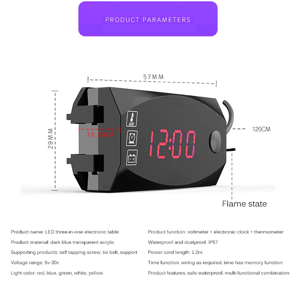 Мини цифровой вольтметр Амперметр постоянного тока 6 V-30 V 3 в 1 цифровой светодиодный Дисплей часы термометр указателю Панель метр для Авто Мото