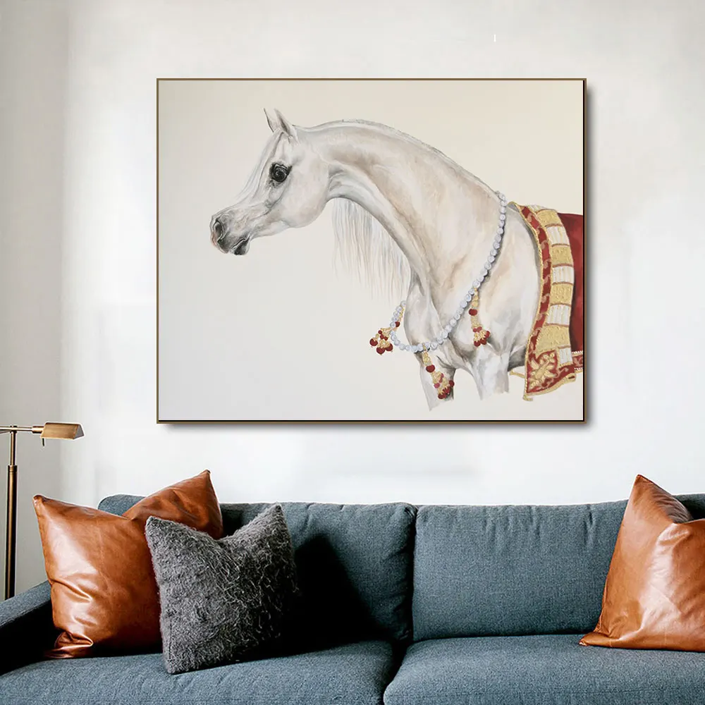 Animal Canvas Posters Decor Art Wall Arabian Horse Painting White Luxury Court Horses 5 Hf04b8f5a9eb2459eb44c1a8f3bae606eA