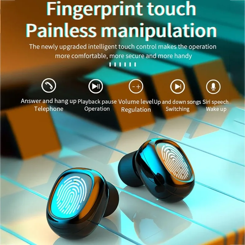 TWS Mini Bluetooth Headset Fingerprint Touch Ipx7 Waterproof Mini Earbuds with Digital Display Charging Case for Android IOS