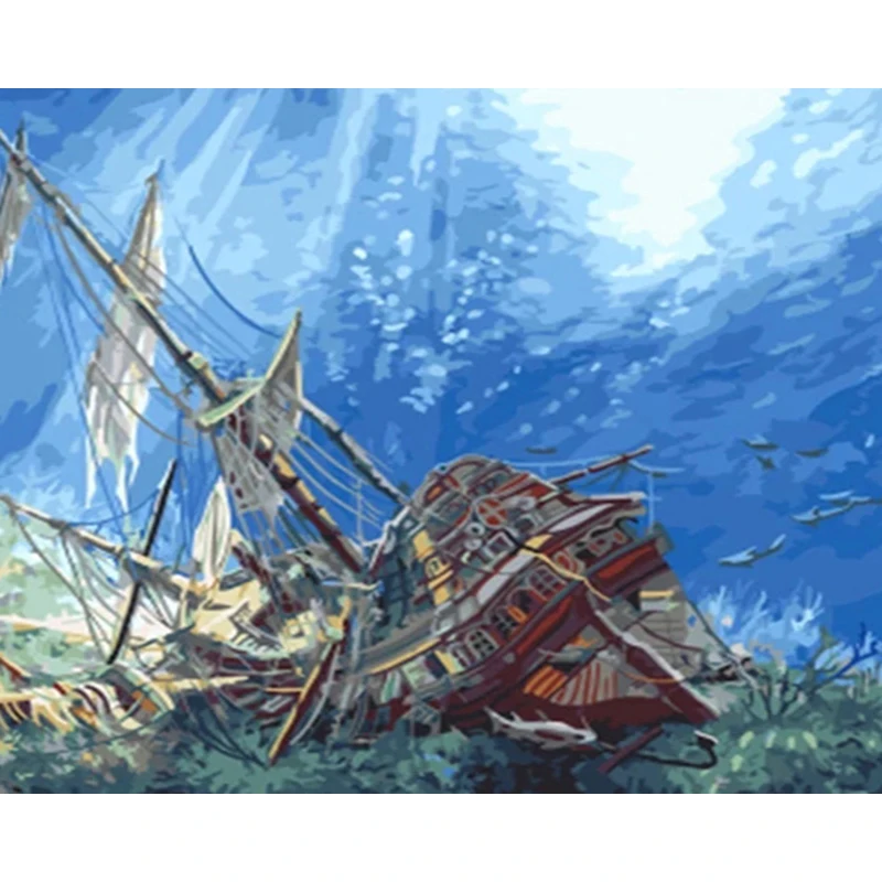 

Ship Oil Painting By Numbers Seabed Oil Picture On Canvas With Frame 40x50cm DIY Handmade Kits Acrylic Paint No Number Decor Art