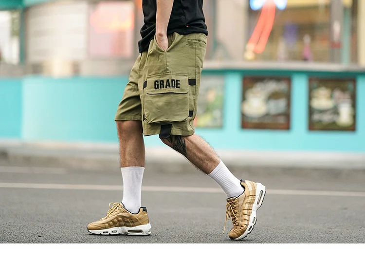 2019 хип-хоп Карго короткие уличная Вышивка Карманы Harajuku шорты для бега мешковатые летние мужские военные шорты из хлопка