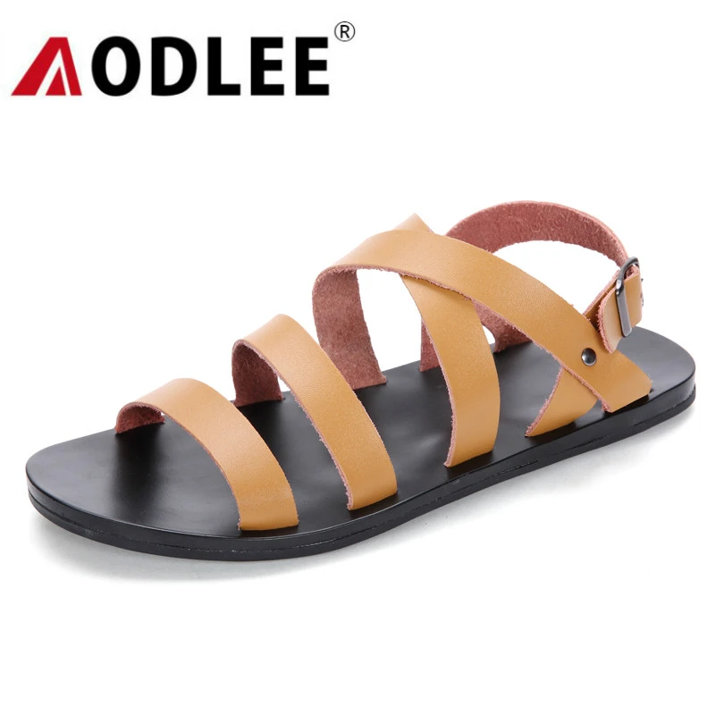 Sandalias de piel para zapatos de verano para hombre, Sandalias planas informales de playa para sandalias de moda baratas de talla zapatillas, envío directo AODLEE|Sandalias de hombre| - AliExpress