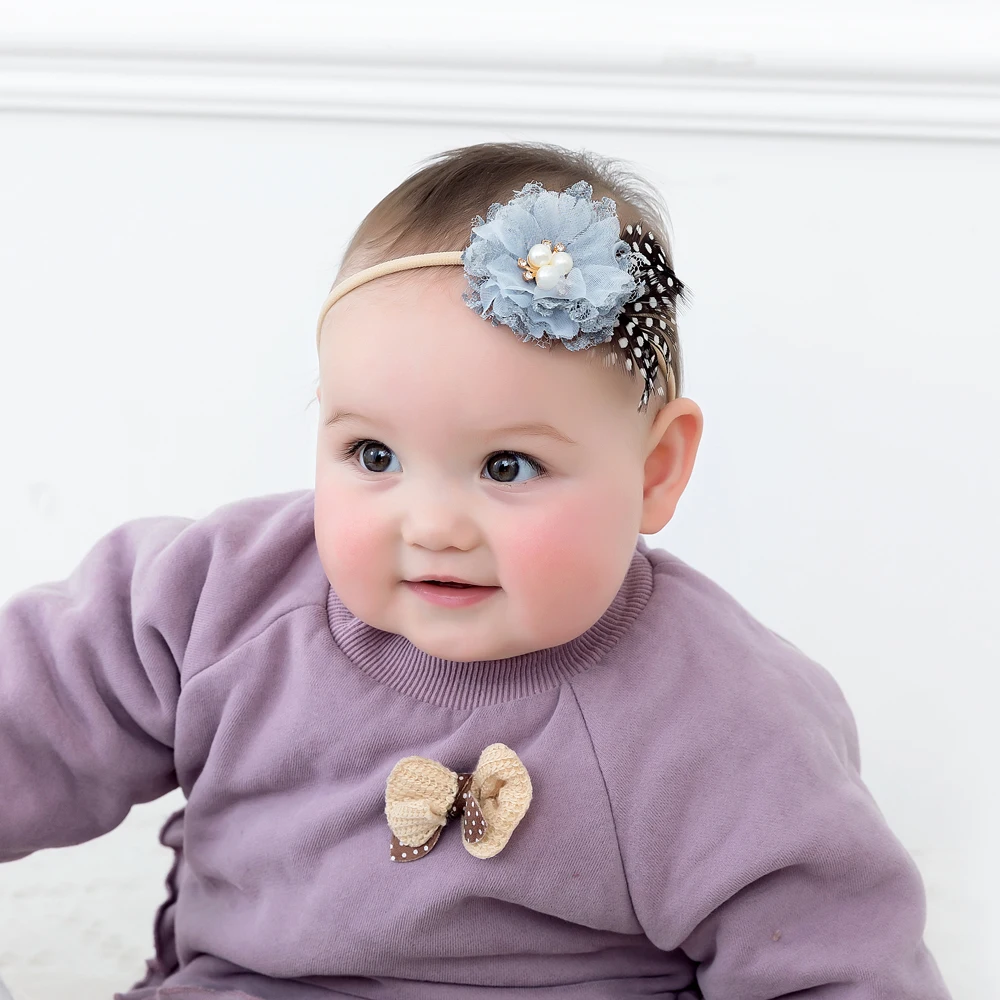 

3PCS Baby Girls Flower Headband with Pearl Set Infant Bowknot Lovely Headwear Gift Children Kids Princess Band Hair Accessories