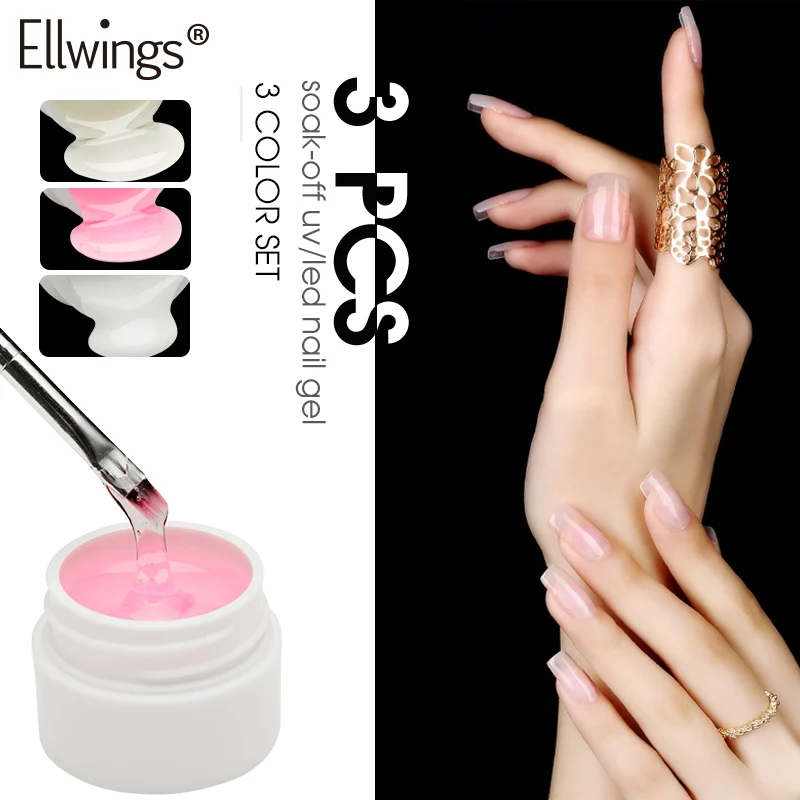 Ellwings, 3 шт., УФ-лак для ногтей из смолы, лак для ногтей, акриловый полигель, розовый Бланш, клир, Cristal, УФ led, для создания кристаллов, удлиняющие гели