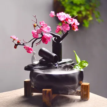 

Zen Ceramic Lucky Indoor Water Fountain Office Desktop Fountains Humidifier Ornaments Chinese Feng Shui Wheel Decoration Crafts
