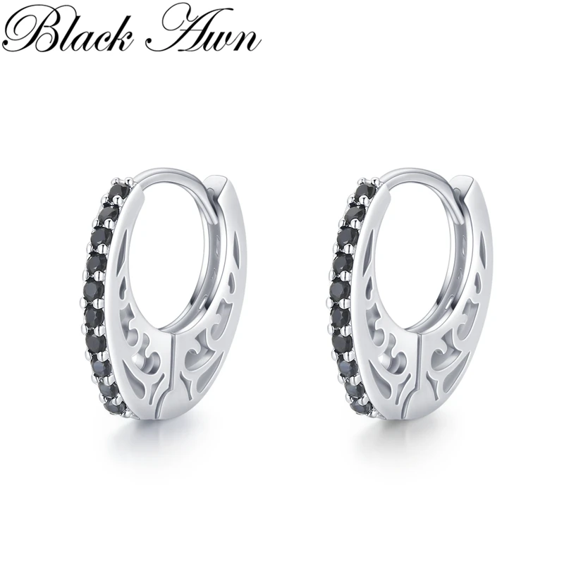 

Black Awn Oval Hoop Earrings for Women Classic Silver Color Trendy Spinel Engagement Fashion Jewelry I220