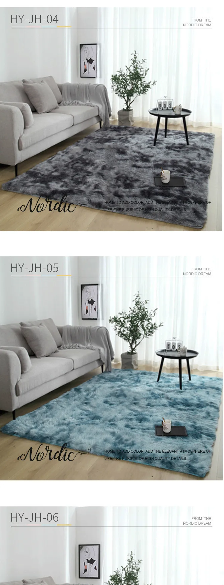 Grey Carpet Tie Dyeing Plush Soft Carpets For Living Room washable personality Dyeing Plush Carpet Rug Anti-slip Floor Mats Rugs