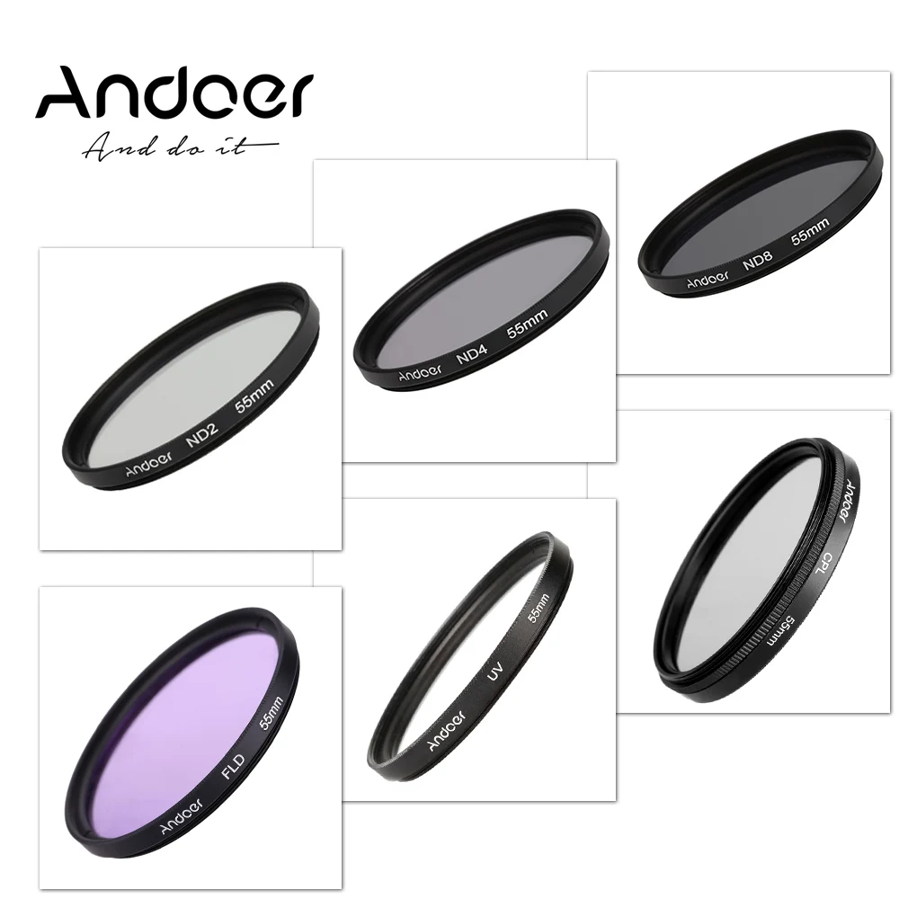 Набор фильтров для фотостудии Andoer 55 мм UV + CPL FLD ND(ND2 ND4 ND8) набор ультрафиолетовых
