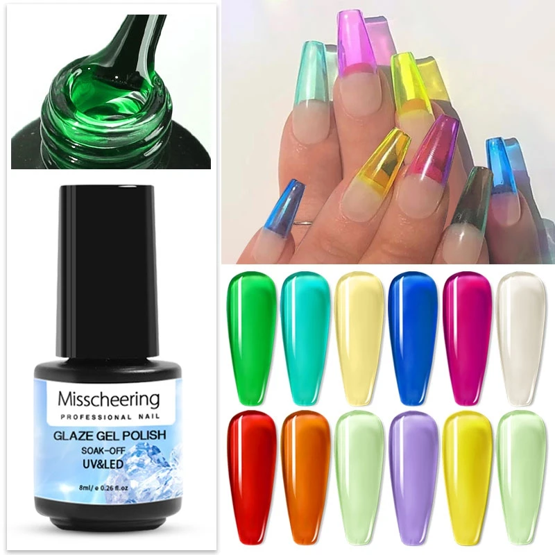 

8ml Semi-transparent UV Gel Nail Polish Candy Colored Glaze Nail Varnish Painting Hybrid Soak Off Nail Art Gel Polish 18 Colors