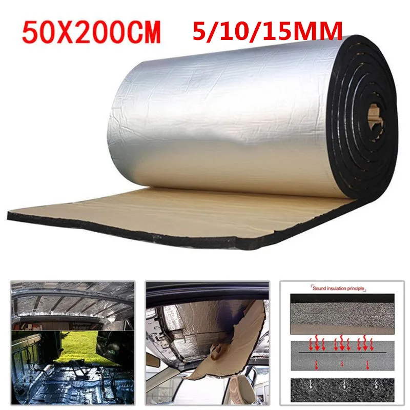 Vibration Isolation 50x200cm 5/10/15mm Car Sound Deadener Mat Noise Bonnet Insulation Deadening for Hood Engine Sticker Auto sound proof mat sound insulation mat sound deadener mat