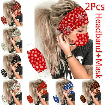 

25# Christmas Printed Unisex Face Mask And Headband Anti-seize Button Beam Exercise Fitness With Button Two-piece Suit Masque