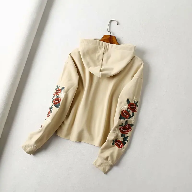 spring and autumn women's new embroidery short hooded sweatshirt plus velvet sweatshirt casual fashion shirt