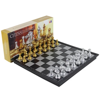 

Quality Chess Game Medieval Chess Set With foldable Chessboard 32 Chess Pieces Chess board Gold Silver Magnetic Chess Set WPC