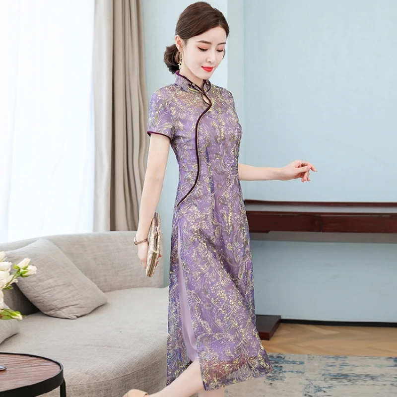 Cheongsam летнее платье Новый китайский стиль винтажные темпераментные шелковые