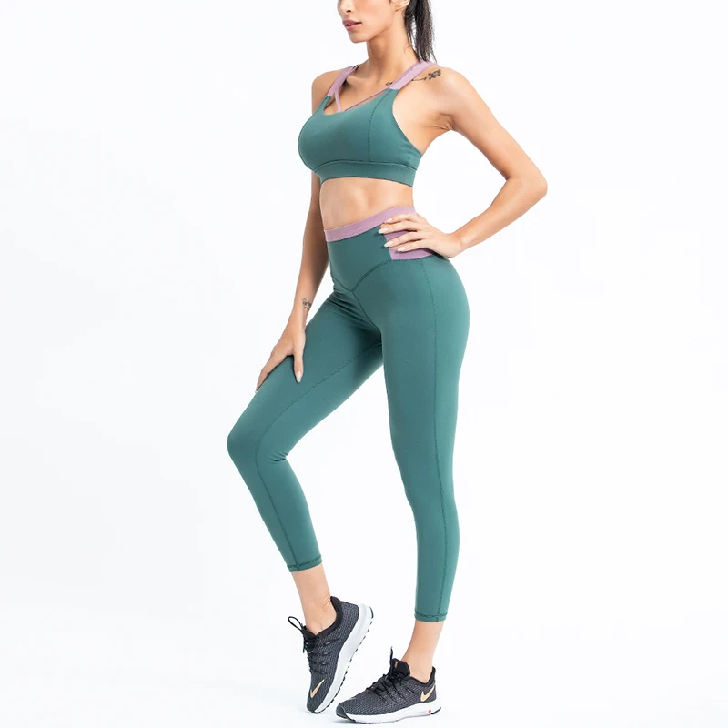 Women Tracksuit Solid Yoga Set Sexy Beauty Back Running Fitness Leggings Sports Suit Gym Sportswear Workout Clothes